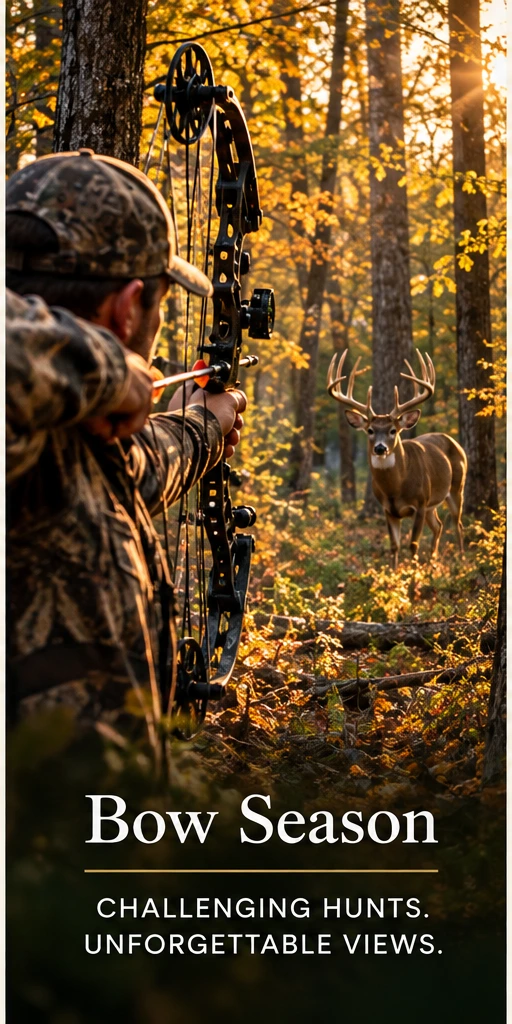 Artist-created concept of a bowhunter in autumn forest